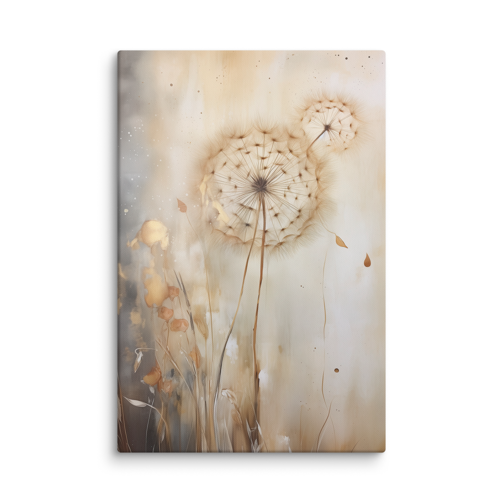 Wandbild „Stimmungsvolle Löwenzahnblüte“ auf Leinwand | Neutrales botanisches Design | Minimalistische Naturdekoration