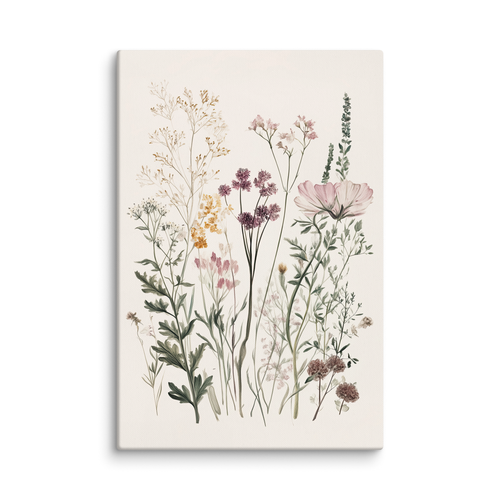 Wildflower Meadow Canvas Wall Art | Neutral Botanical Floral Illustration | Cottagecore Vintage Nature Decor | Minimalist Bedroom Artwork