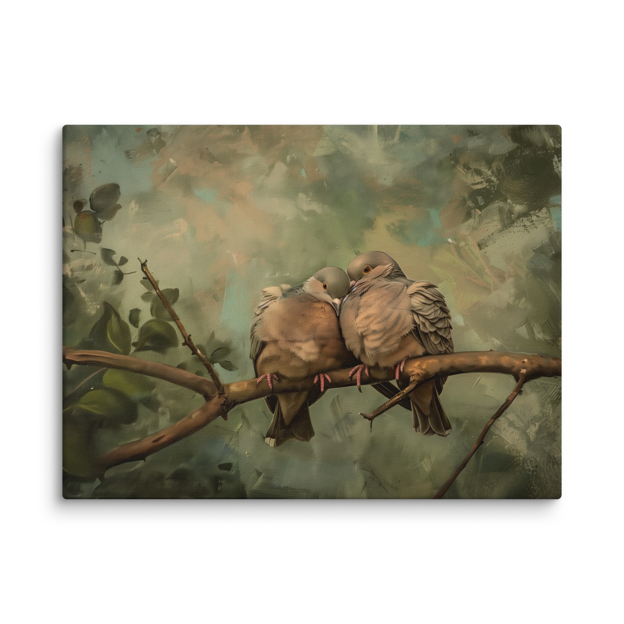 Leinwandbild mit Trauertauben | Vintage-Design mit Liebesvögeln | Stimmungsvolle Naturdekoration