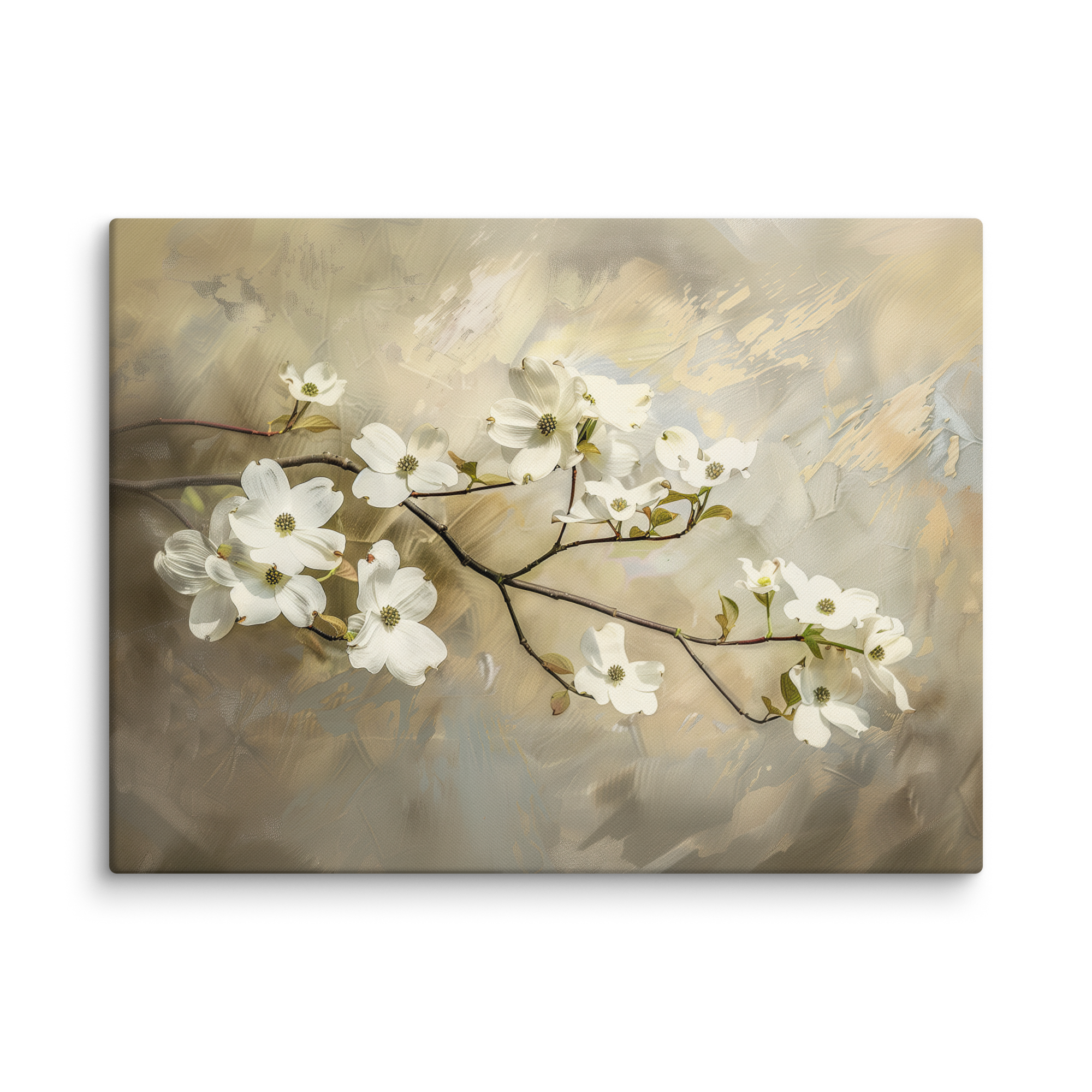 Wandbild mit Hartriegelblüten | Weißes Frühlingsblumendesign | Botanische Vintage-Dekoration im Landhausstil