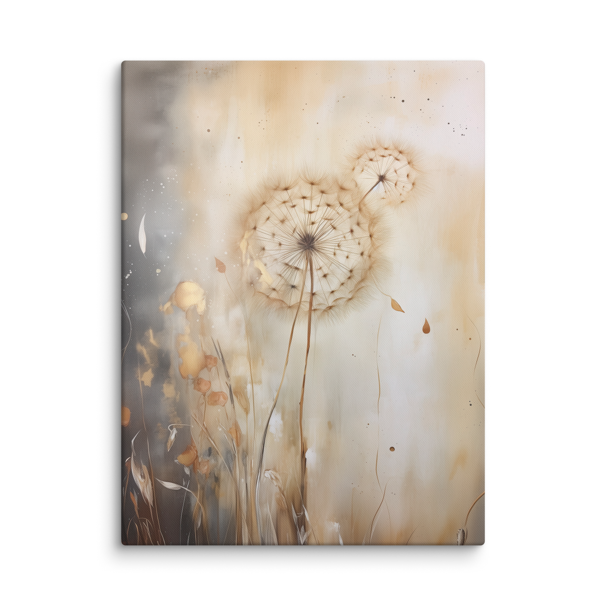 Wandbild „Stimmungsvolle Löwenzahnblüte“ auf Leinwand | Neutrales botanisches Design | Minimalistische Naturdekoration