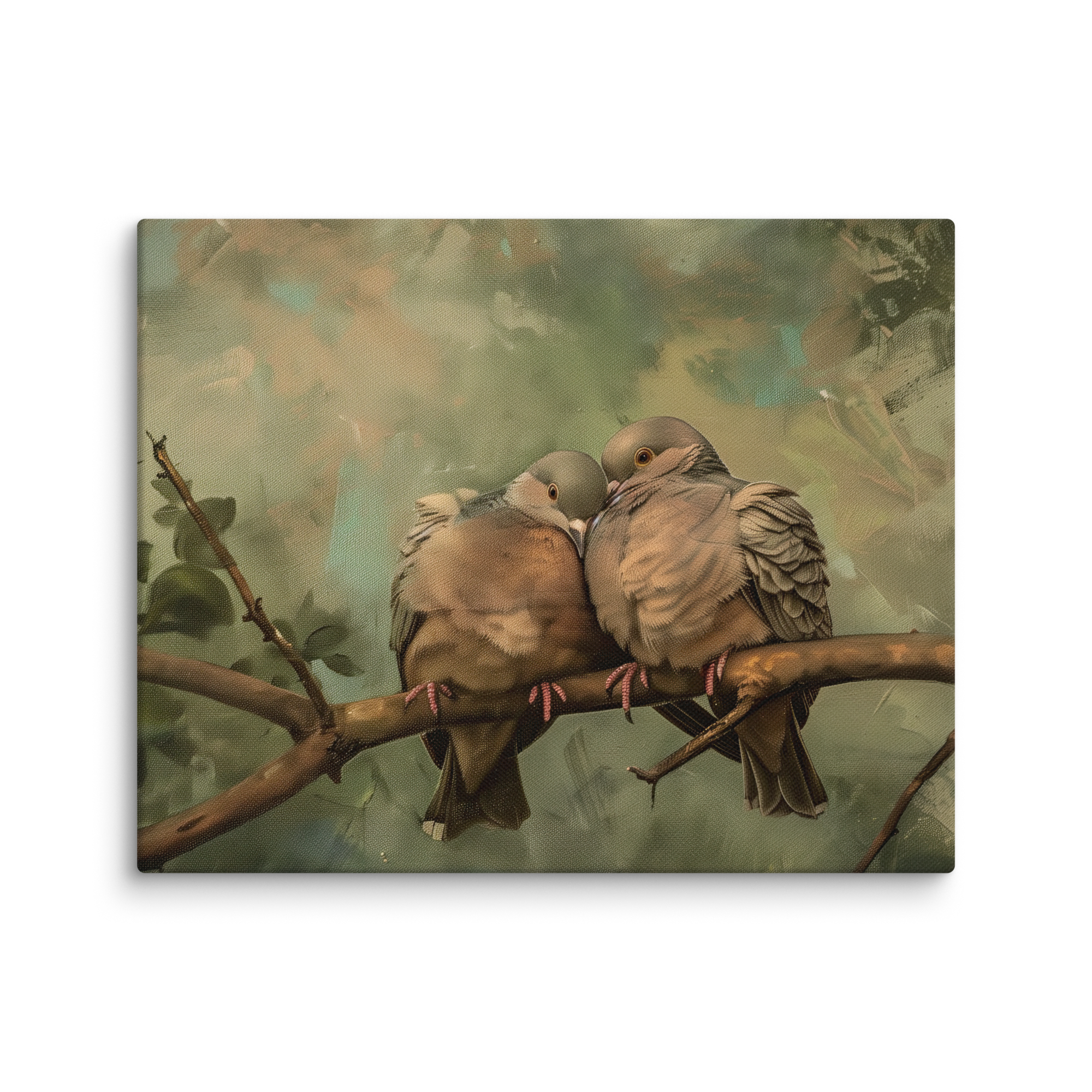 Leinwandbild mit Trauertauben | Vintage-Design mit Liebesvögeln | Stimmungsvolle Naturdekoration