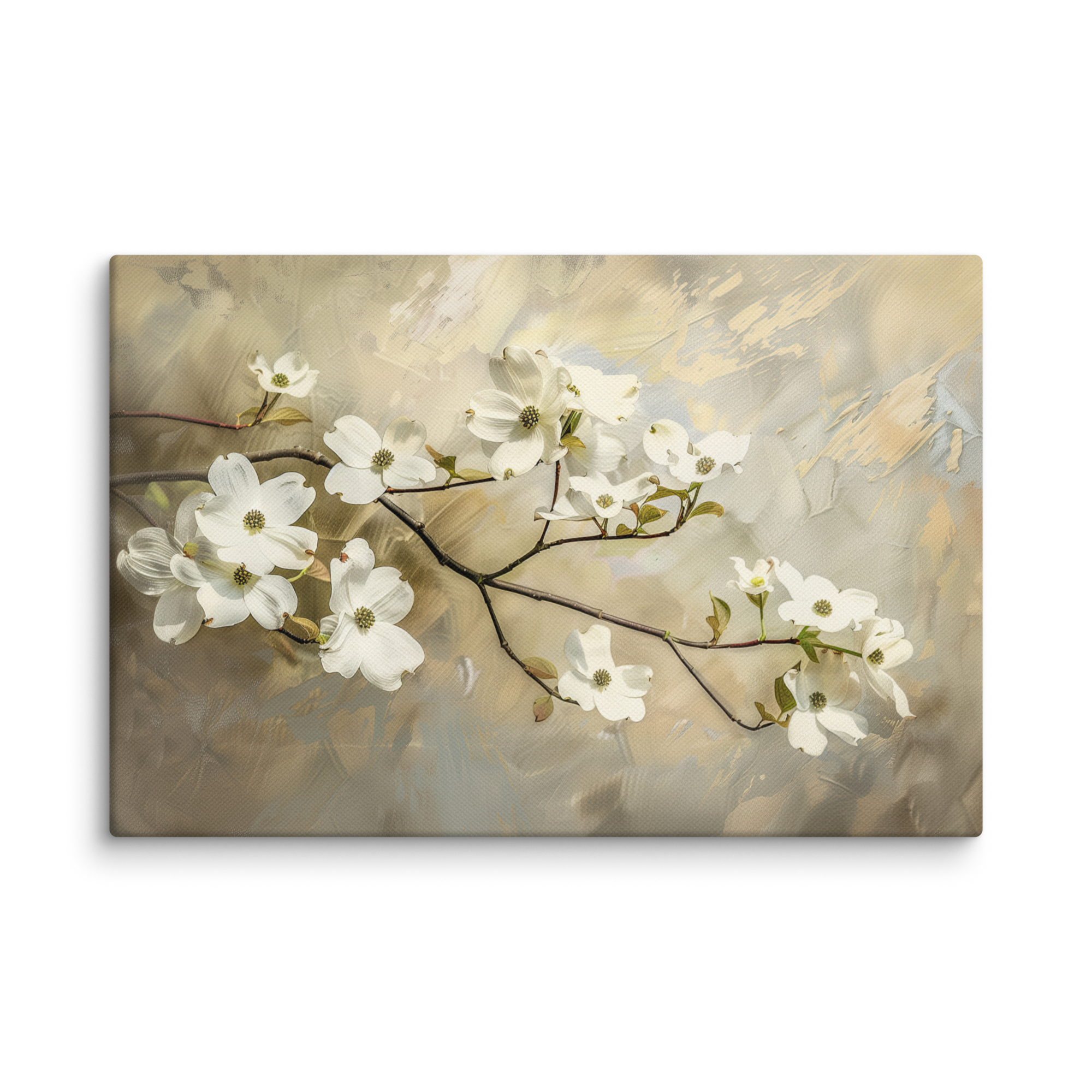 Wandbild mit Hartriegelblüten | Weißes Frühlingsblumendesign | Botanische Vintage-Dekoration im Landhausstil