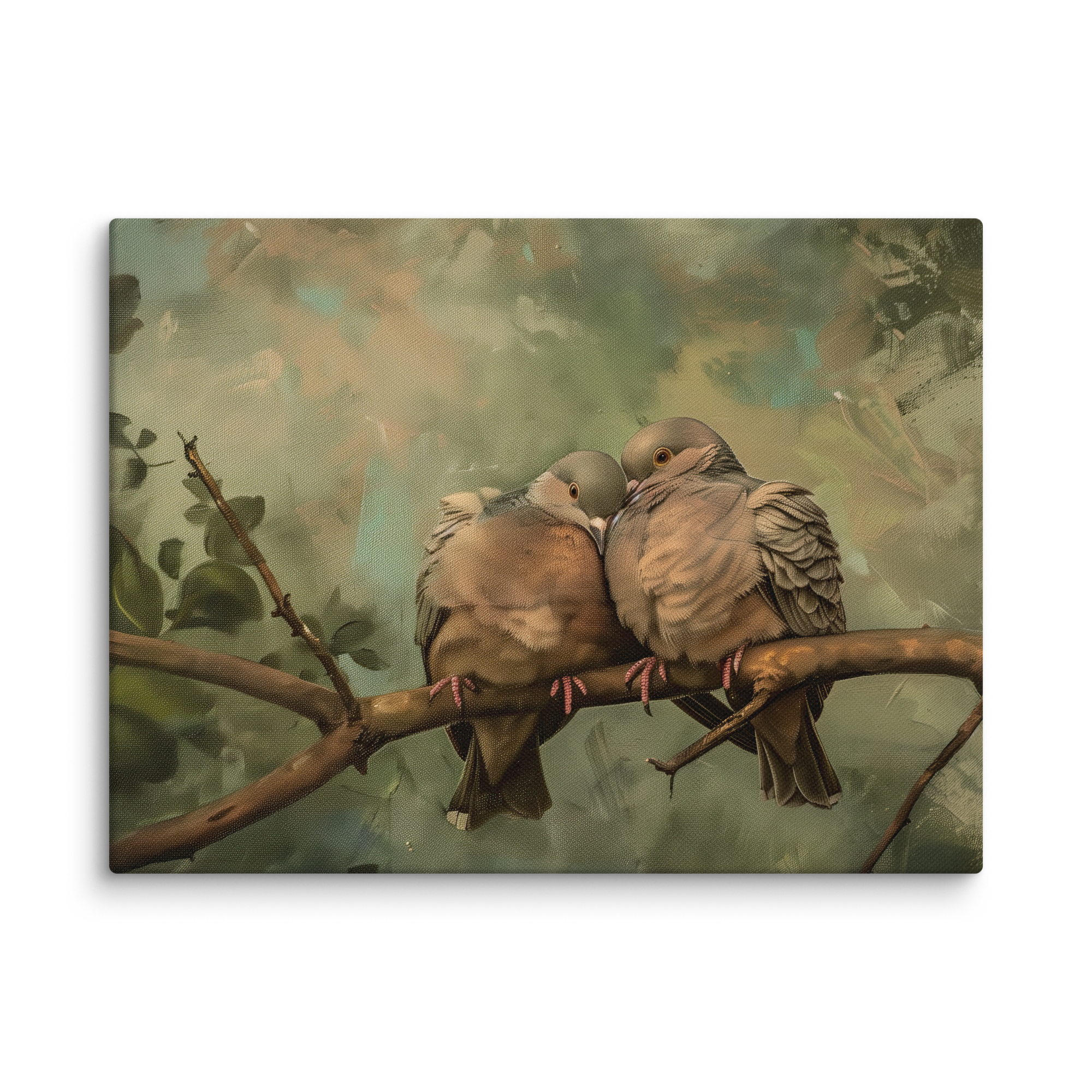 Leinwandbild mit Trauertauben | Vintage-Design mit Liebesvögeln | Stimmungsvolle Naturdekoration
