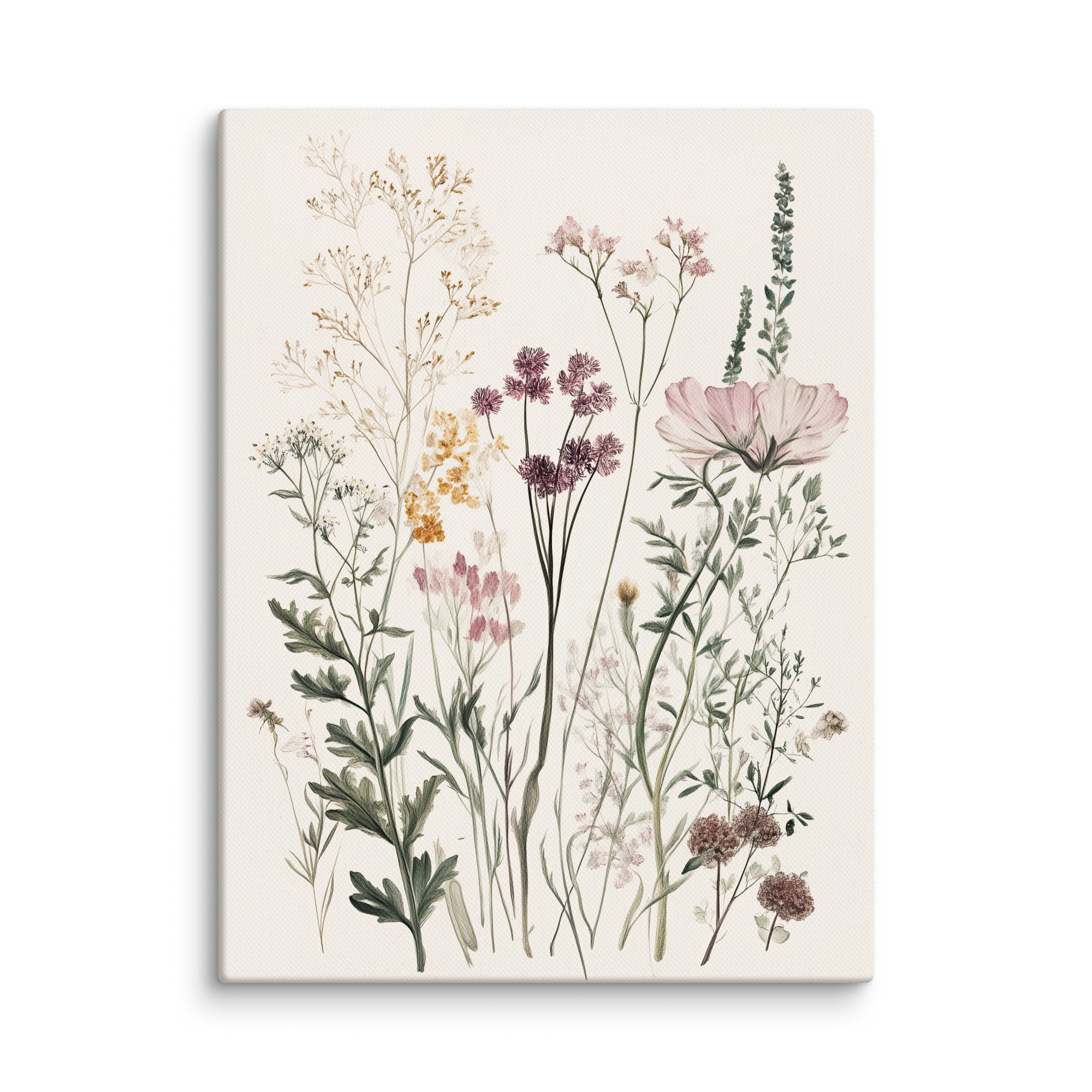 Wildflower Meadow Canvas Wall Art | Neutral Botanical Floral Illustration | Cottagecore Vintage Nature Decor | Minimalist Bedroom Artwork