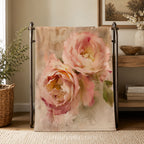 Blush Rose Floral Throw Blanket - Soft Plush Vintage Pastel Gift