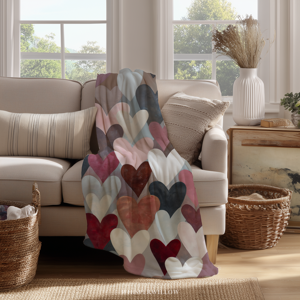 Plaid à motifs cœurs pour la Saint-Valentin | Couleurs pastel douces | Cadeau romantique pour la maison