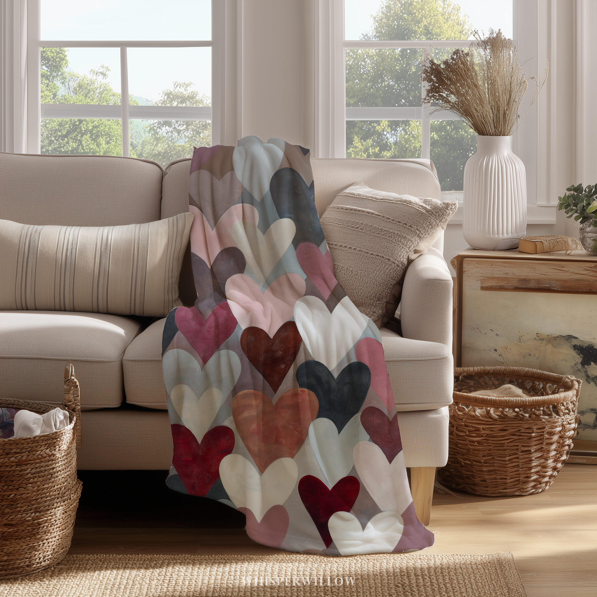 Plaid à motifs cœurs pour la Saint-Valentin | Couleurs pastel douces | Cadeau romantique pour la maison