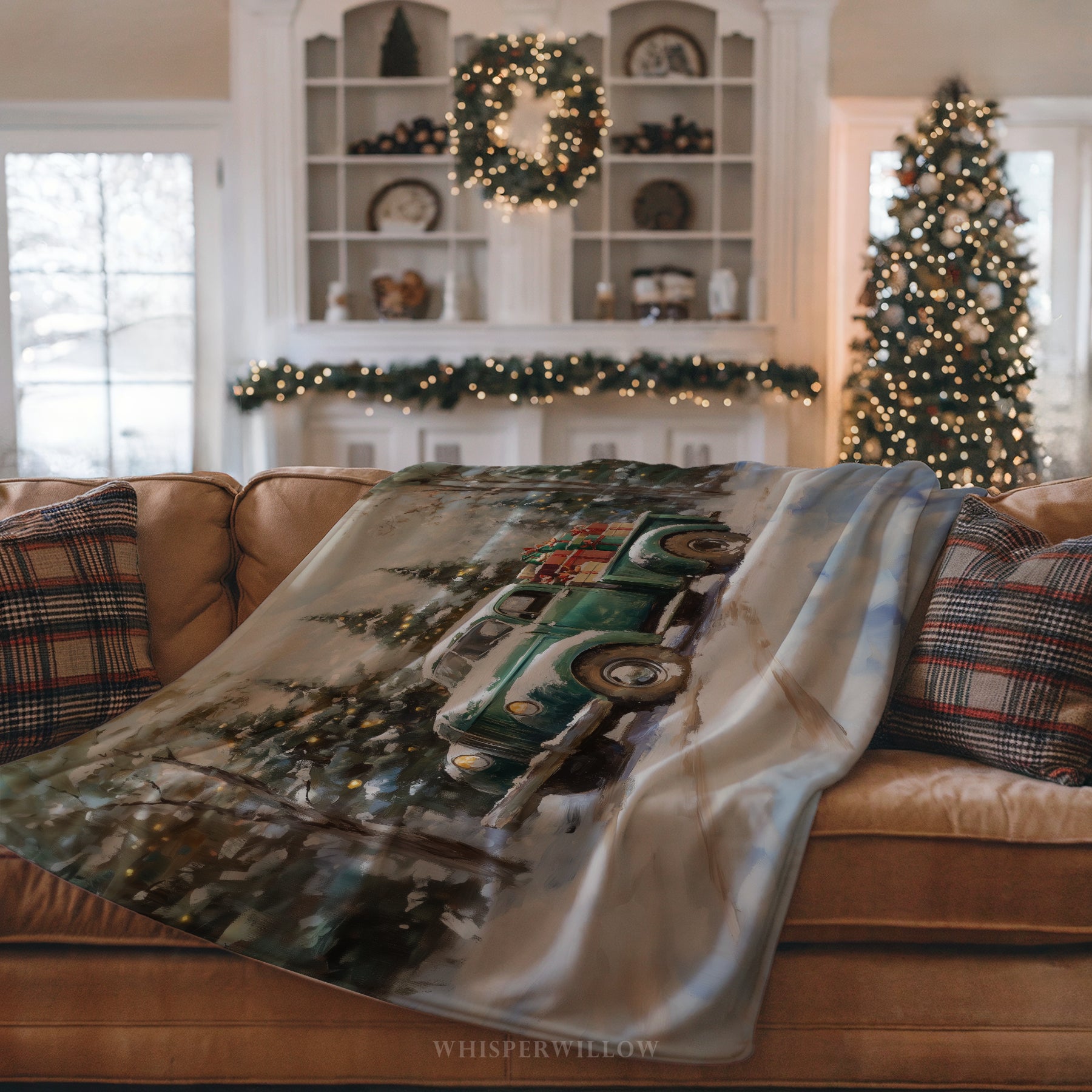 Vintage Christmas Truck Throw Blanket - Snowy Forest Gift