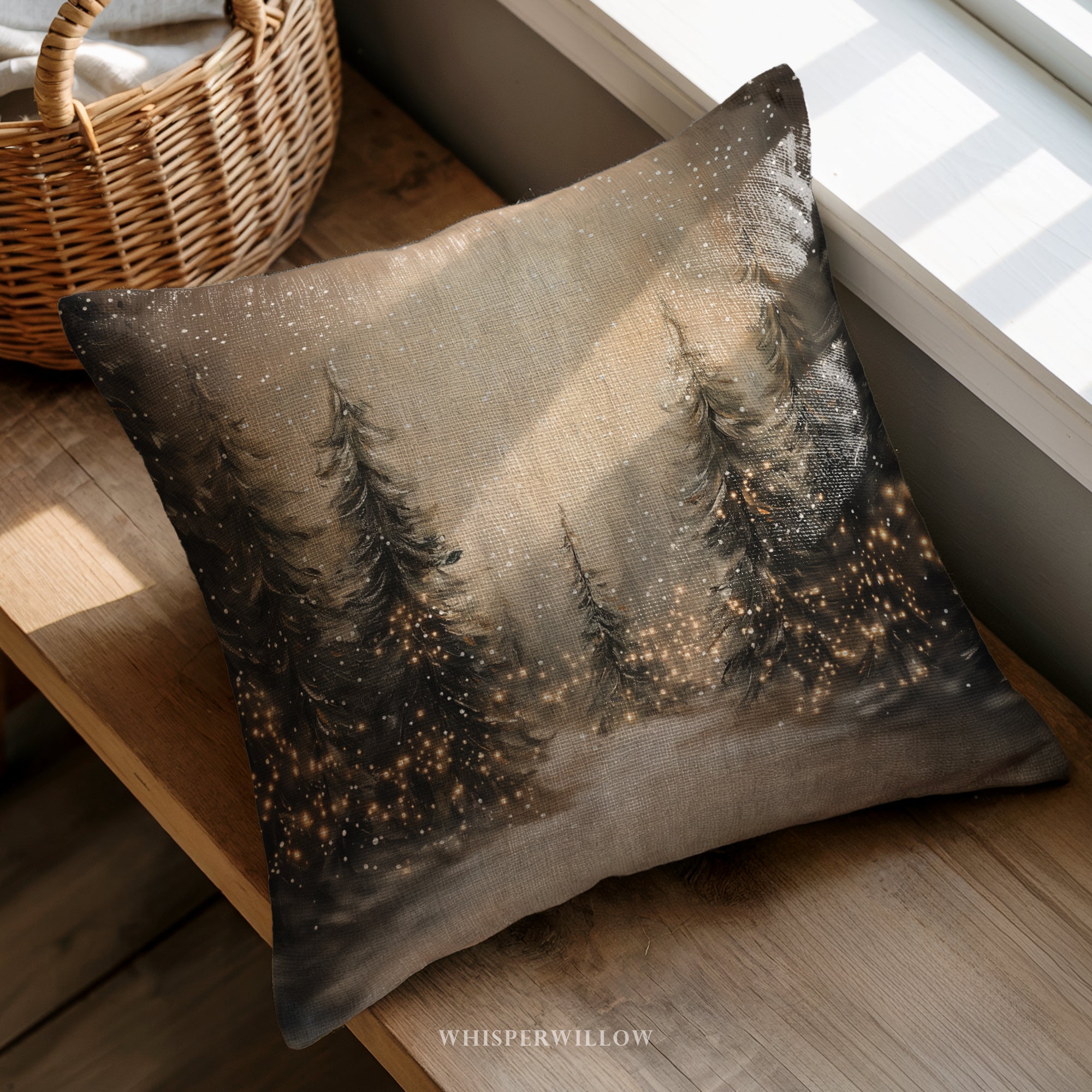 Dekokissen mit Winterwaldmotiv – Gemütliches Kissen mit Weihnachtsbaumbeleuchtung