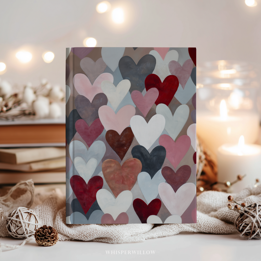 Notizbuch mit Hardcover, farbenfrohen abstrakten Herzen | Notizbuch mit Liebesmuster | Valentinstagsgeschenk mit linierten Seiten