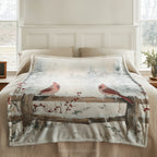 Winter Cardinal Birds Throw Blanket - Snowy Fence Rustic Gift