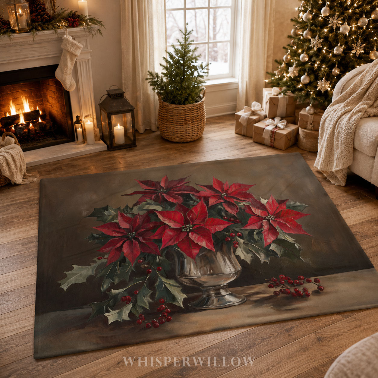 Christmas Poinsettia Plush Throw Blanket - Red Floral Holly Gift
