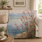 Coastal Wildflower Throw Blanket - Red Floral Seaside Ocean Gift