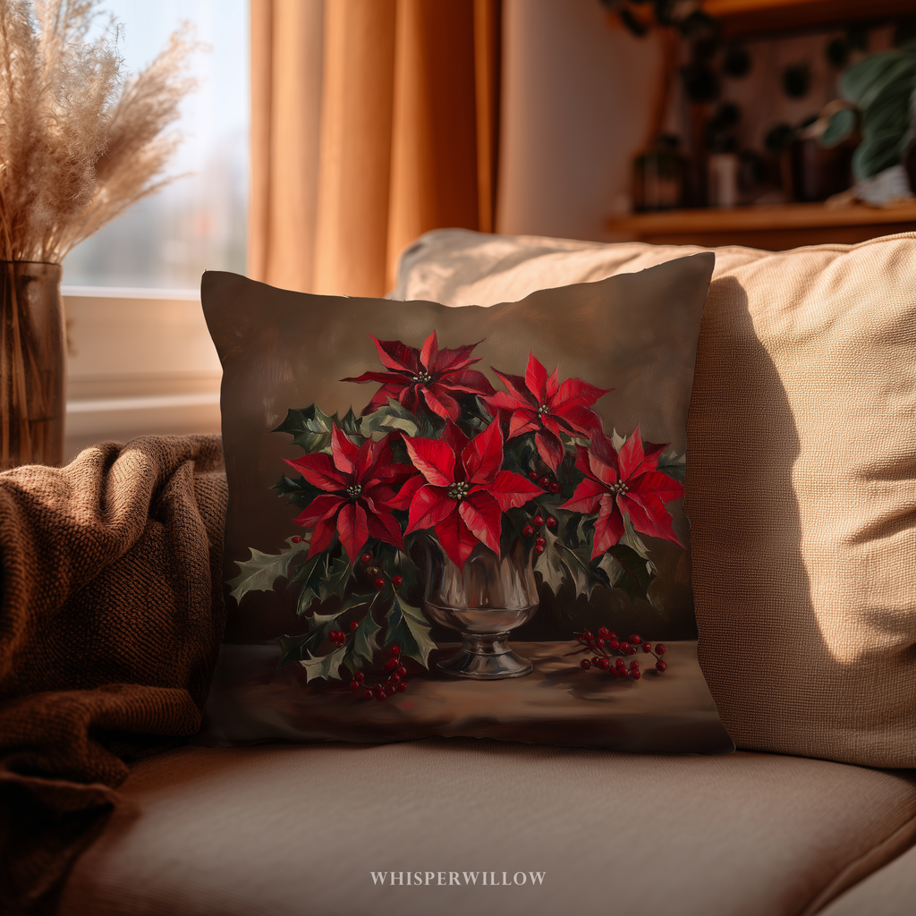 Weihnachtsstern-Dekokissen – Rotes Festtagskissen