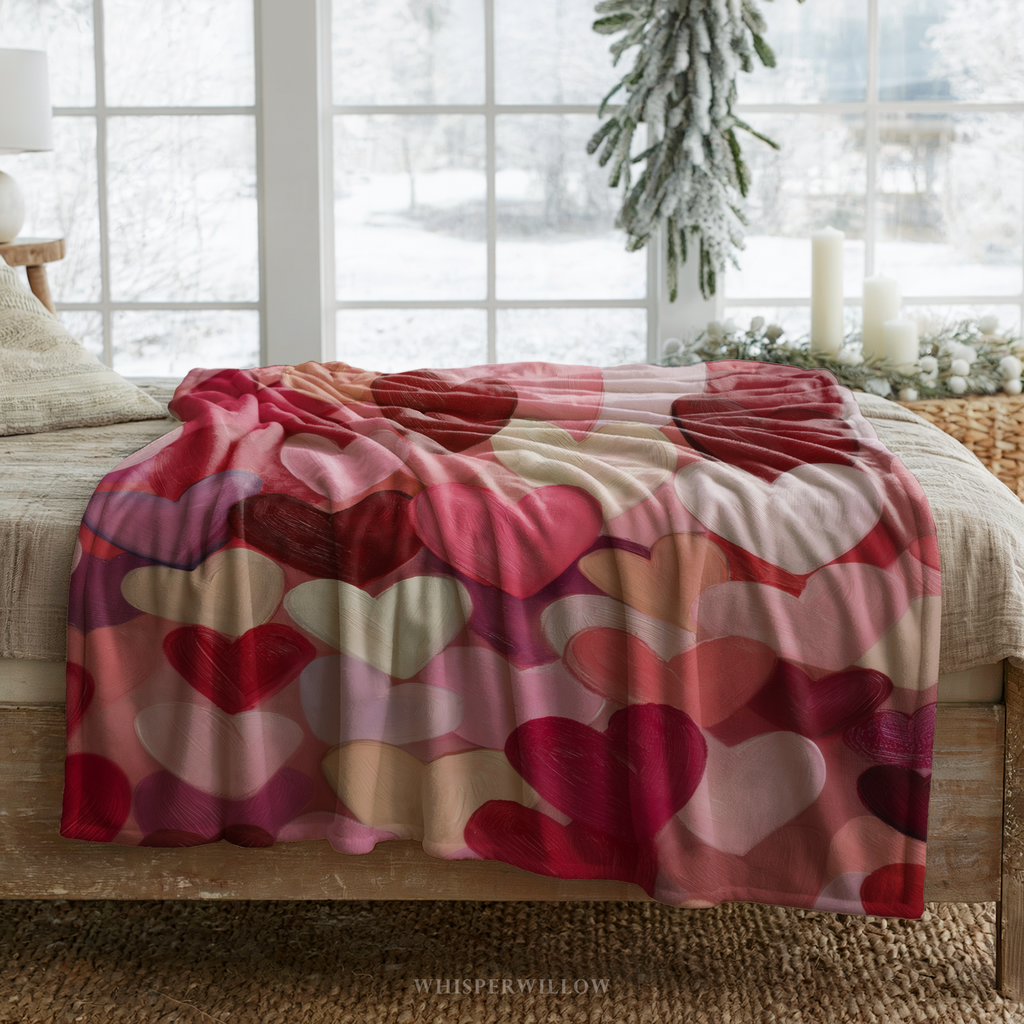 Kuschelige Herz-Wohndecke – Romantisches rosa-rotes Liebesmuster, Gemütliches Geschenk zum Valentinstag