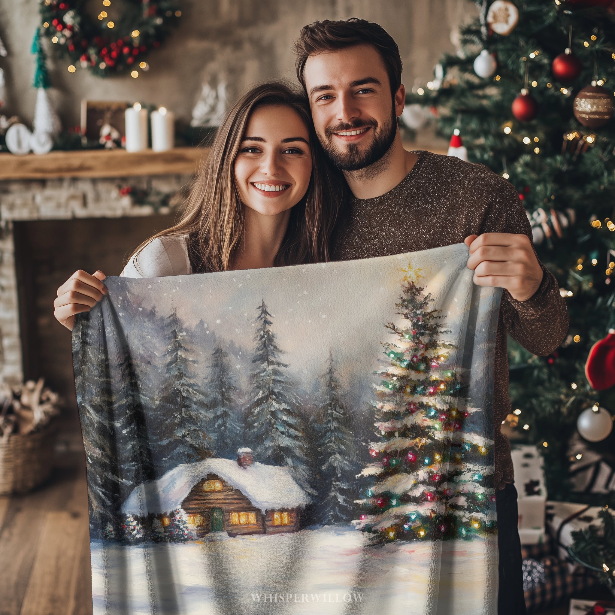 Christmas Tree Cabin Throw Blanket - Snowy Pine Forest Gift