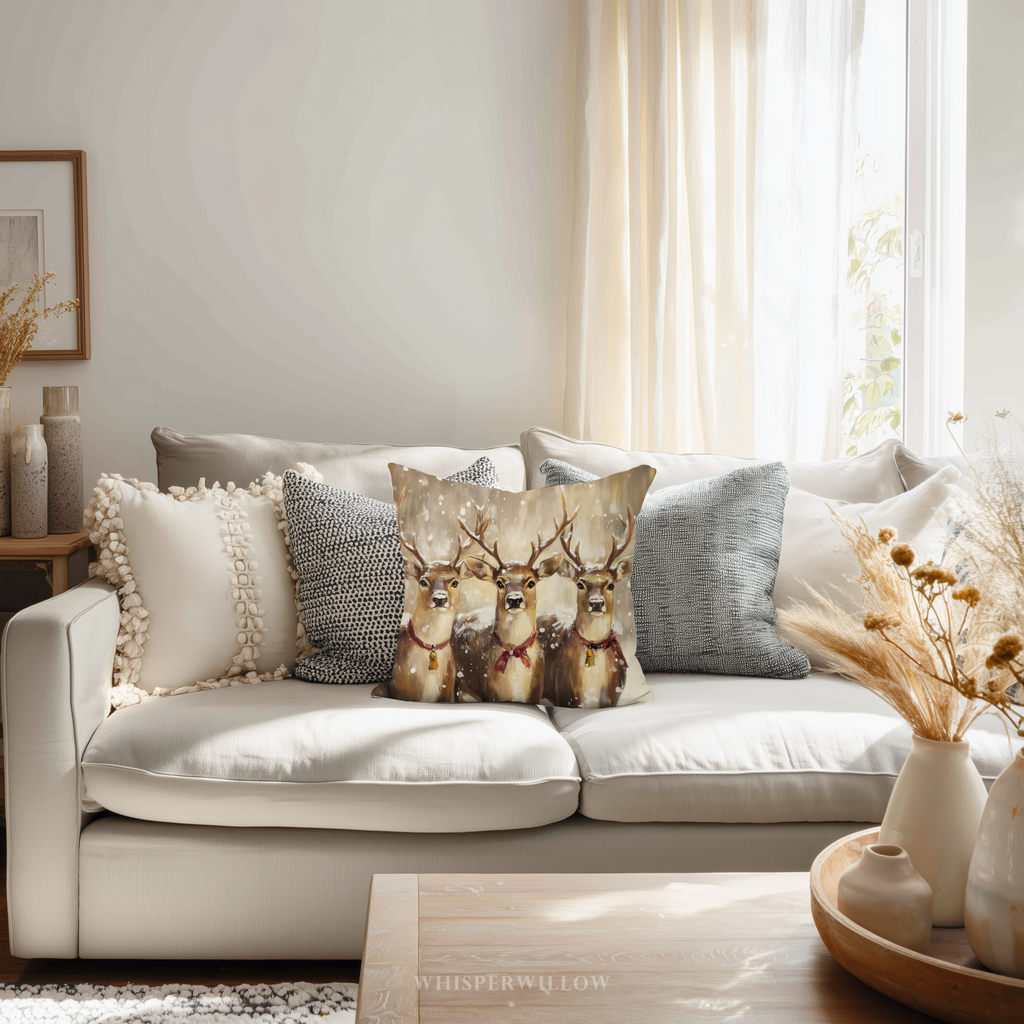 Weihnachtskissen mit Rentiermotiv – Rustikales Rentierkissen für die Winterhütte