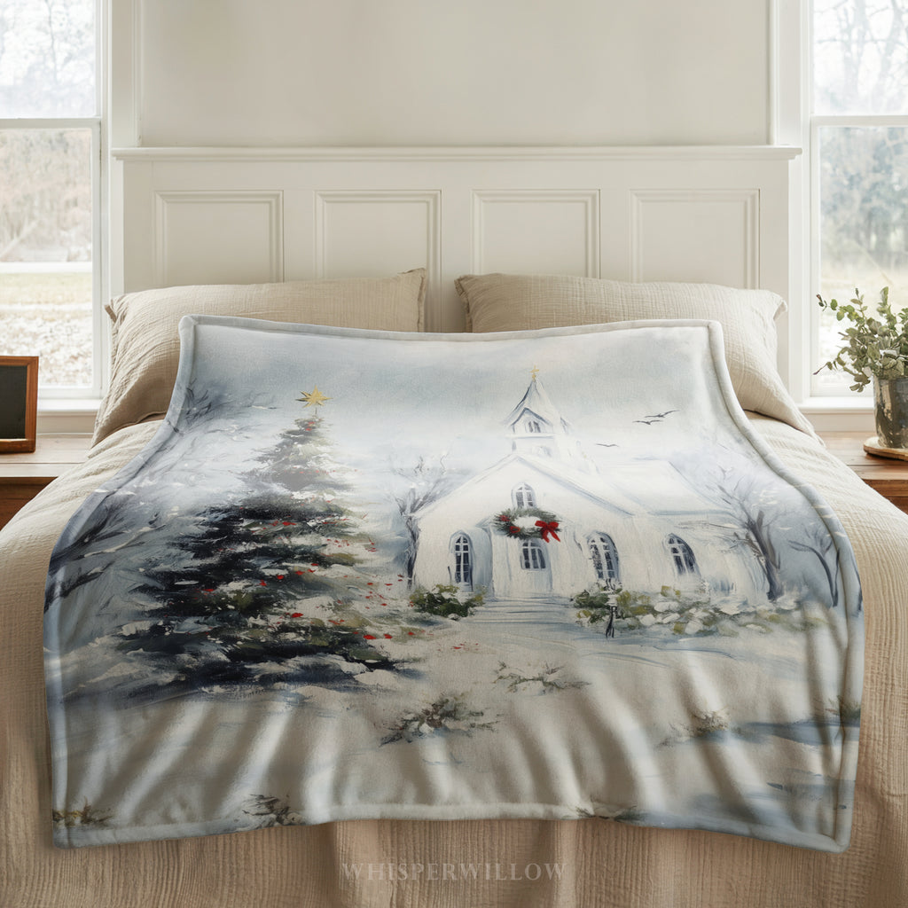 Christmas Church Throw Blanket - Snowy Winter Wonderland Gift