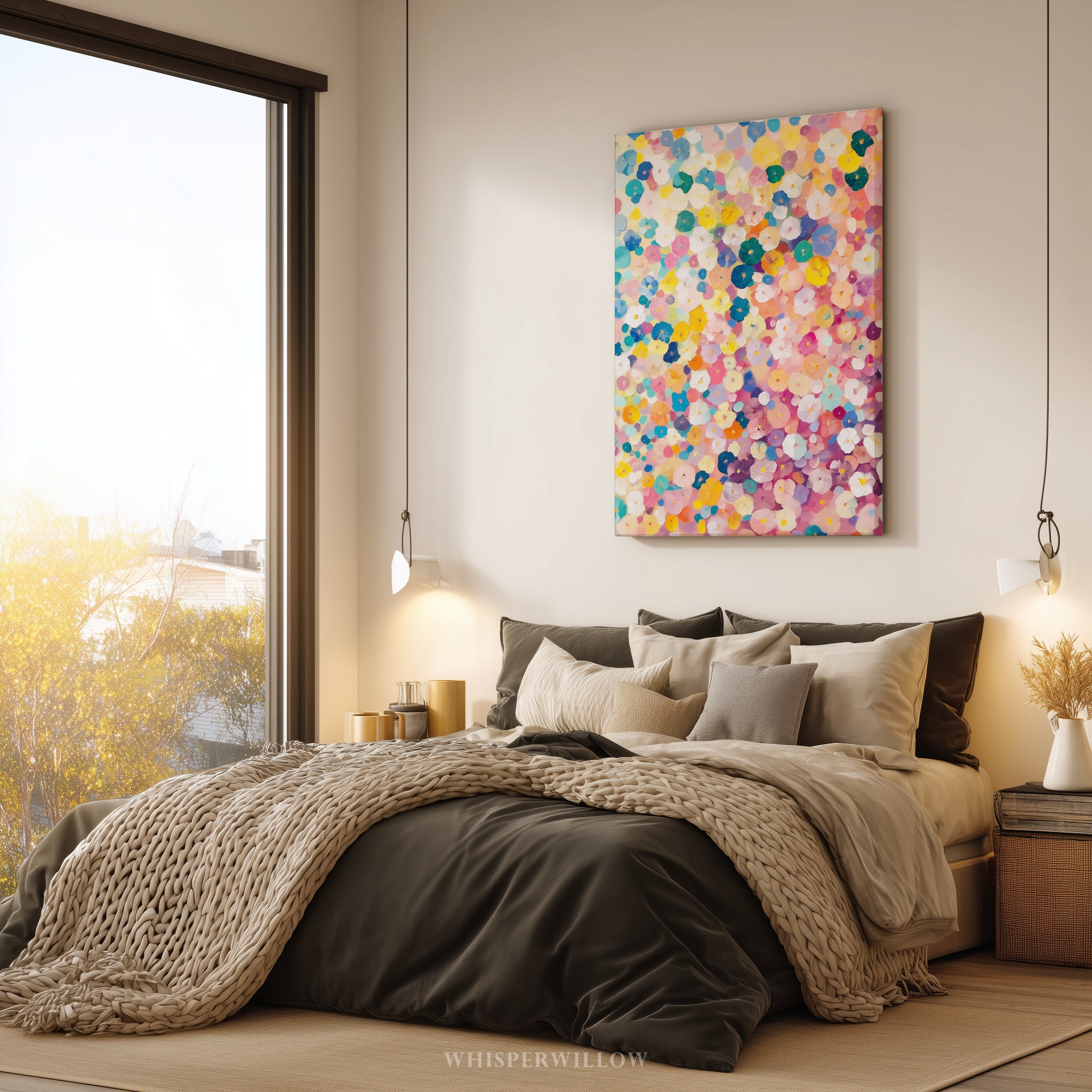 Colorful Floral Confetti Canvas Wall Art - Abstract Pastel Bloom Vibrant Modern Botanical