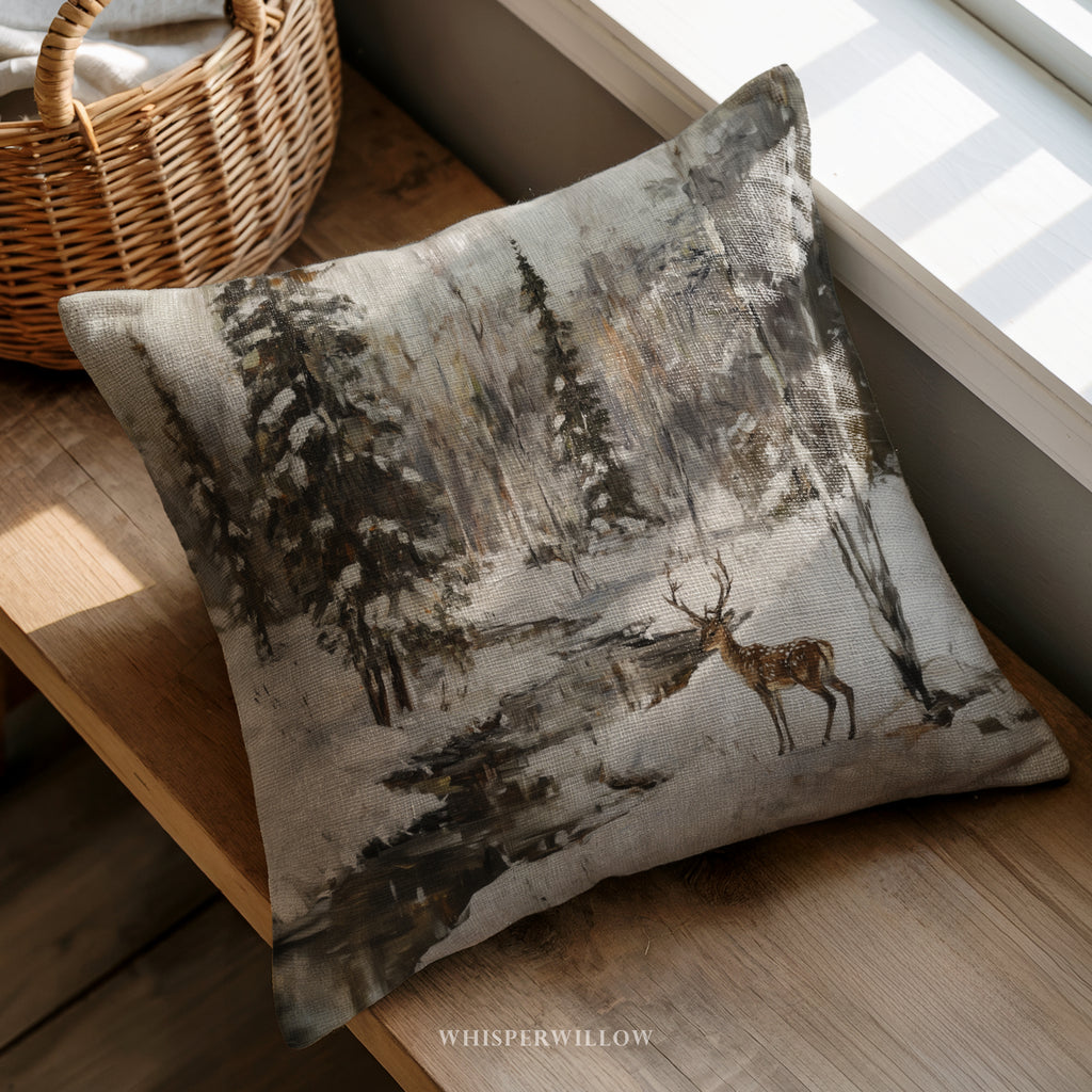 Winterliches Hirsch-Schneewald-Dekokissen - Woodland Creek Hüttenkissen