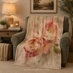 Blush Rose Floral Throw Blanket - Soft Plush Vintage Pastel Gift