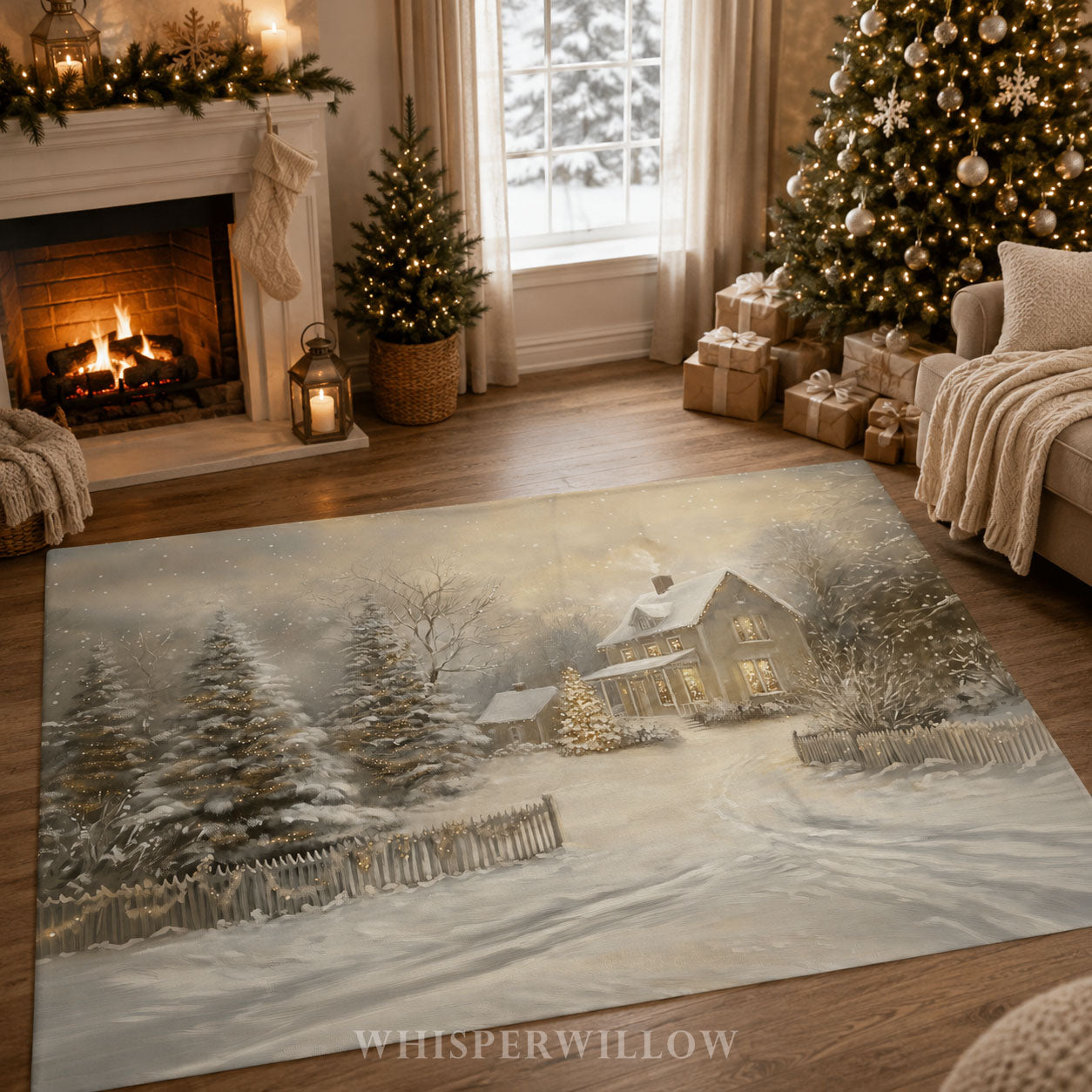 Enchanted Winter Cottage Throw Blanket - Christmas Lights Snowy Forest Gift