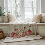 Valentinstag-Kuscheldecke „Rosa Dorf“ – Herz-Schnee, gemütliches romantisches Winter-Geschenk mit verspielten Liebeshäusern