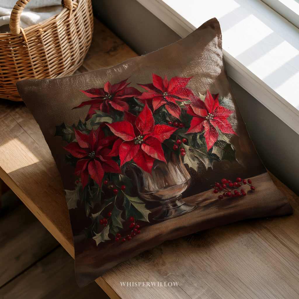 Weihnachtsstern-Dekokissen – Rotes Festtagskissen