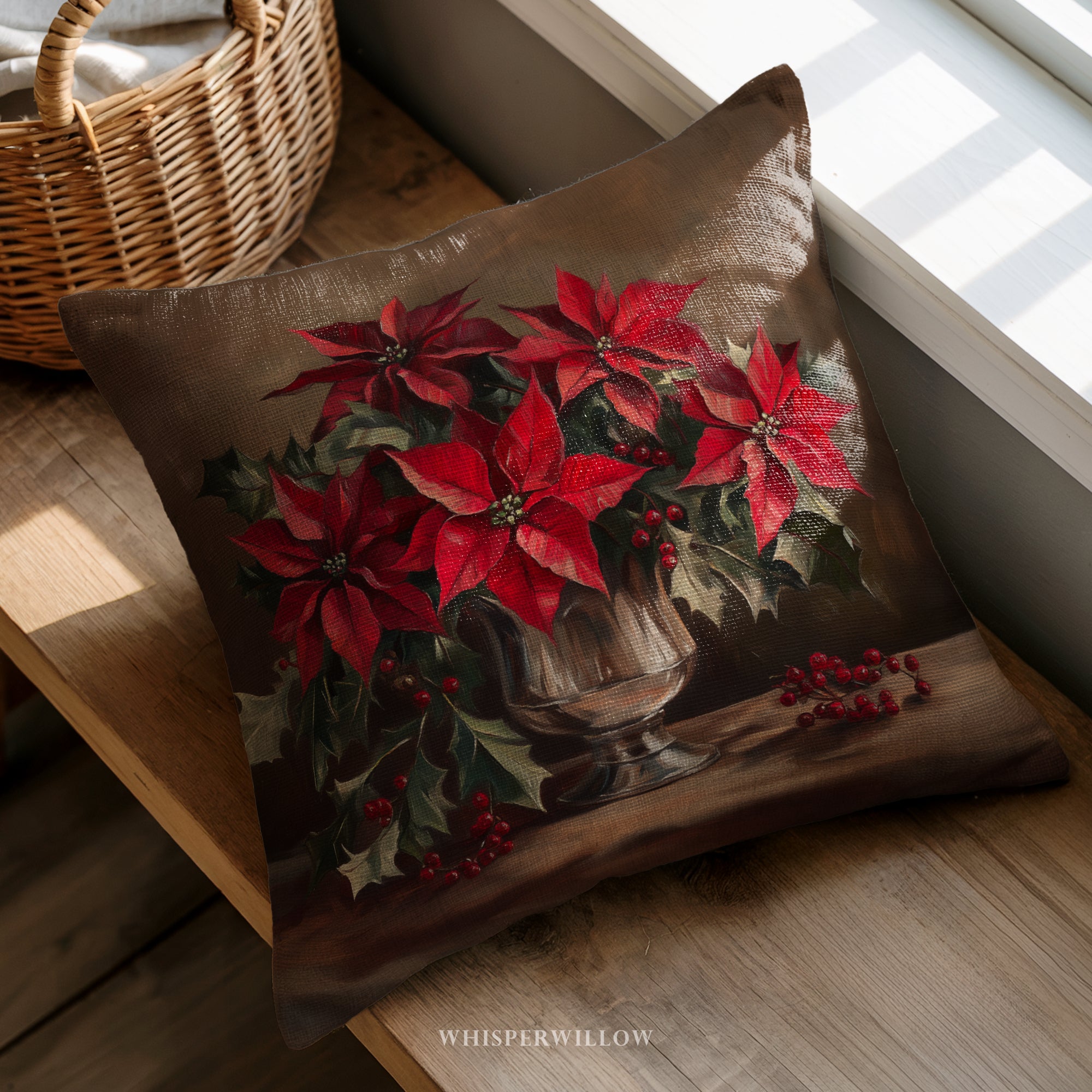 Weihnachtsstern-Dekokissen – Rotes Festtagskissen