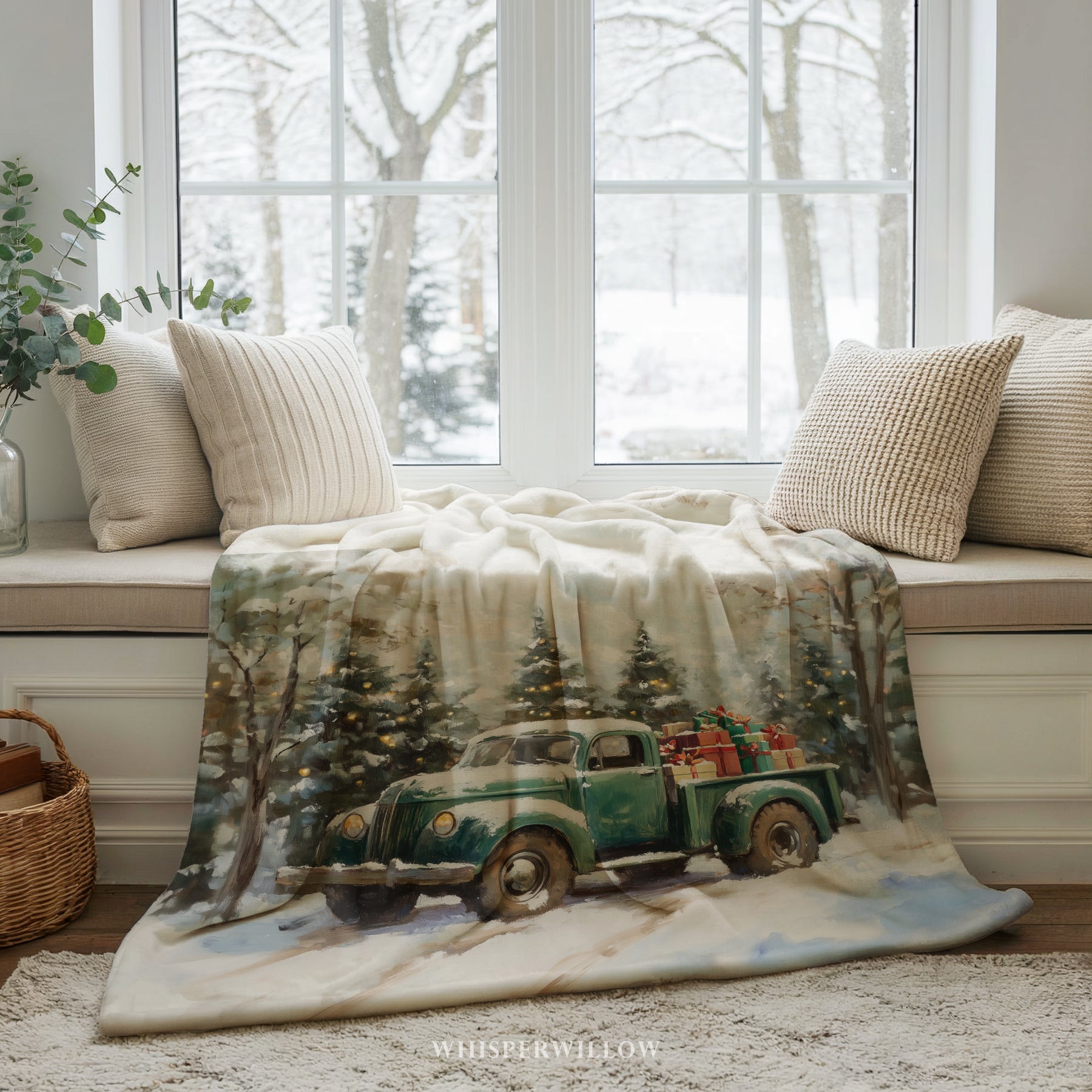 Vintage Christmas Truck Throw Blanket - Snowy Forest Gift
