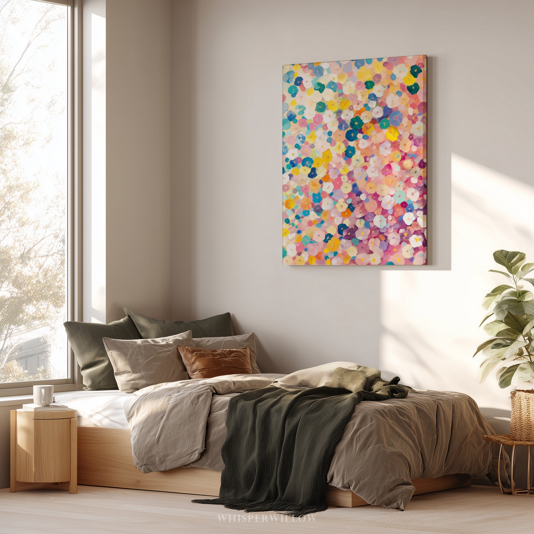 Colorful Floral Confetti Canvas Wall Art - Abstract Pastel Bloom Vibrant Modern Botanical