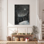 Winterliches Leinwandbild | Sternennacht, verschneiter Wald, Polarstern | Weihnachtsgeschenk