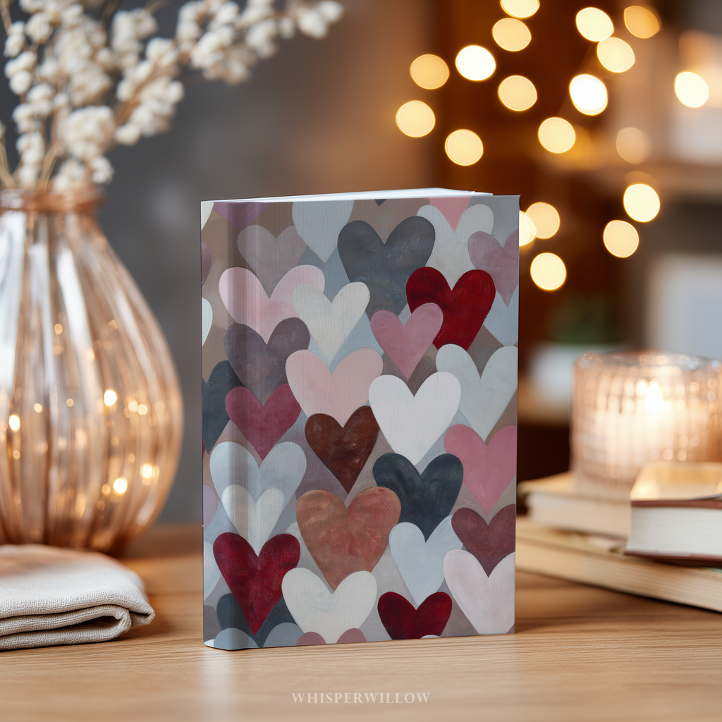 Notizbuch mit Hardcover, farbenfrohen abstrakten Herzen | Notizbuch mit Liebesmuster | Valentinstagsgeschenk mit linierten Seiten