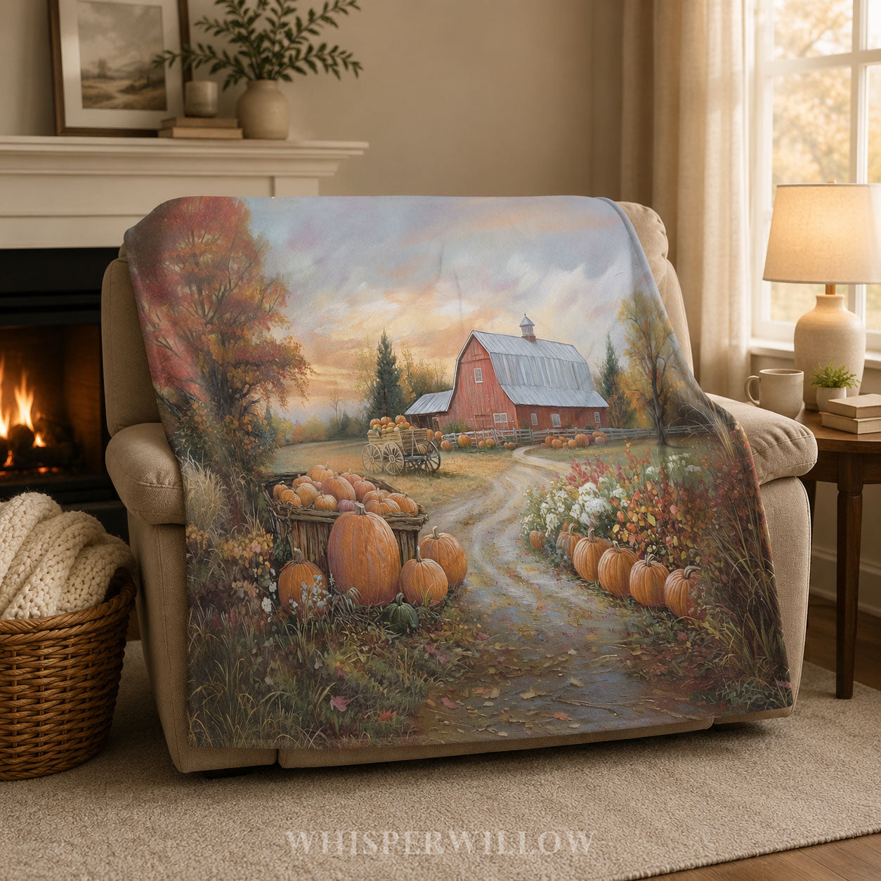 Autumn Pumpkin Throw Blanket - Cozy Barn Fall Harvest Gift
