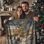 Vintage Christmas Eve Village Throw Blanket - Snowy Tree Town Square Gift