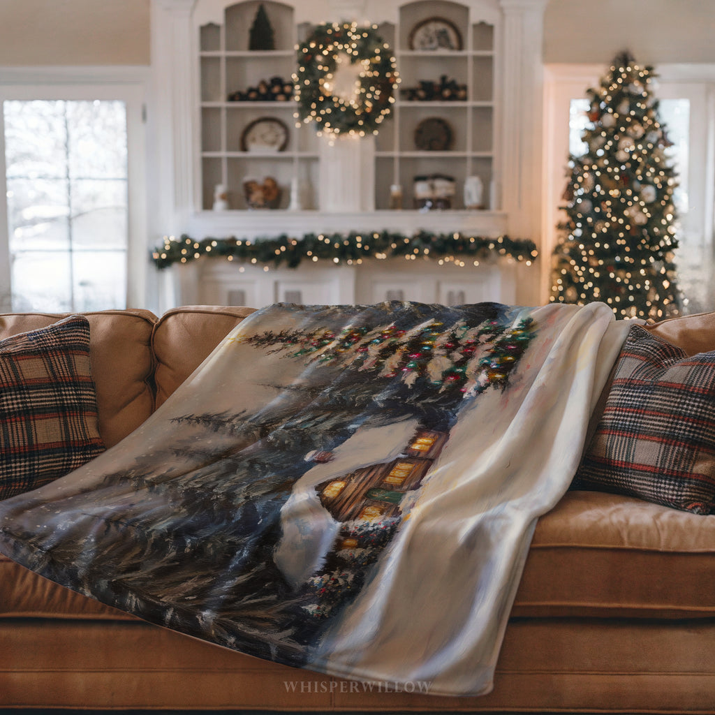 Christmas Tree Cabin Throw Blanket - Snowy Pine Forest Gift