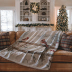 Winter Cardinal Birds Throw Blanket - Snowy Fence Rustic Gift