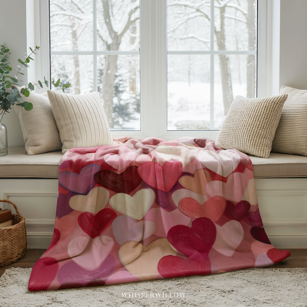 Plush Heart Throw Blanket - Romantic Pink, Red Love Pattern, Cozy Soft Valentine Gift by WhisperWillow Studios Home Decor Gift