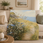 Coastal Wildflower Path Plush Throw Blanket - Ocean Meadow Landscape Gift