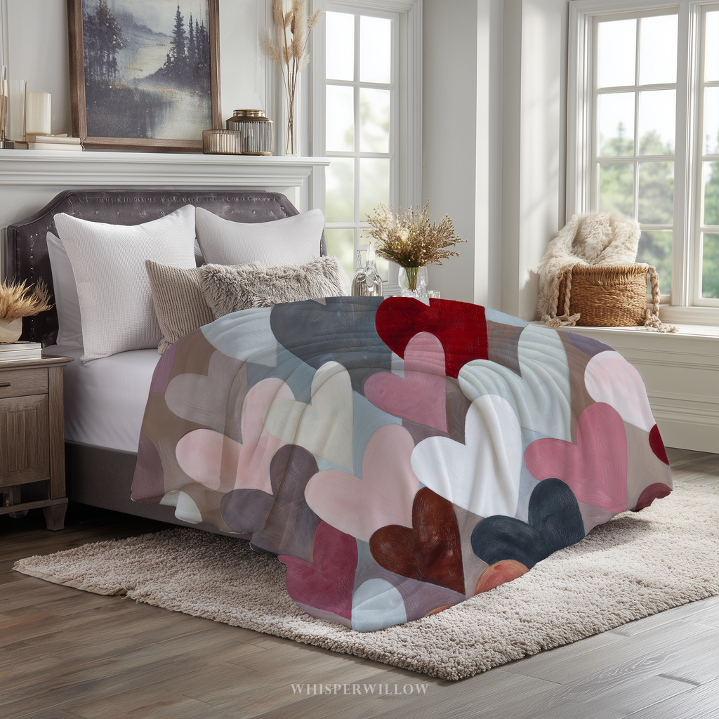 Plaid à motifs cœurs pour la Saint-Valentin | Couleurs pastel douces | Cadeau romantique pour la maison