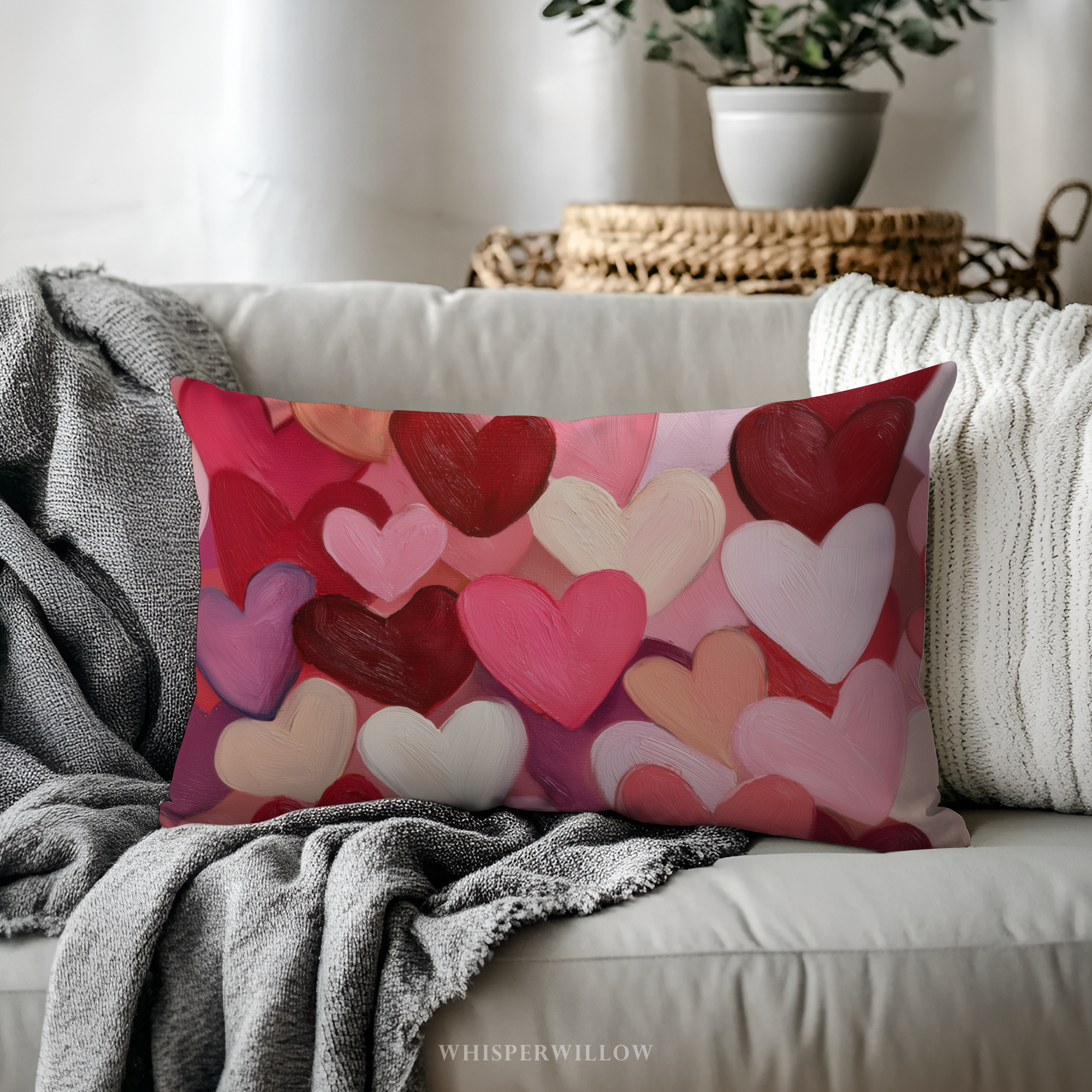 Dekokissen mit rosa-rotem Herz | Abstraktes Liebesdekor | Romantisches Dekokissen für Valentinstag