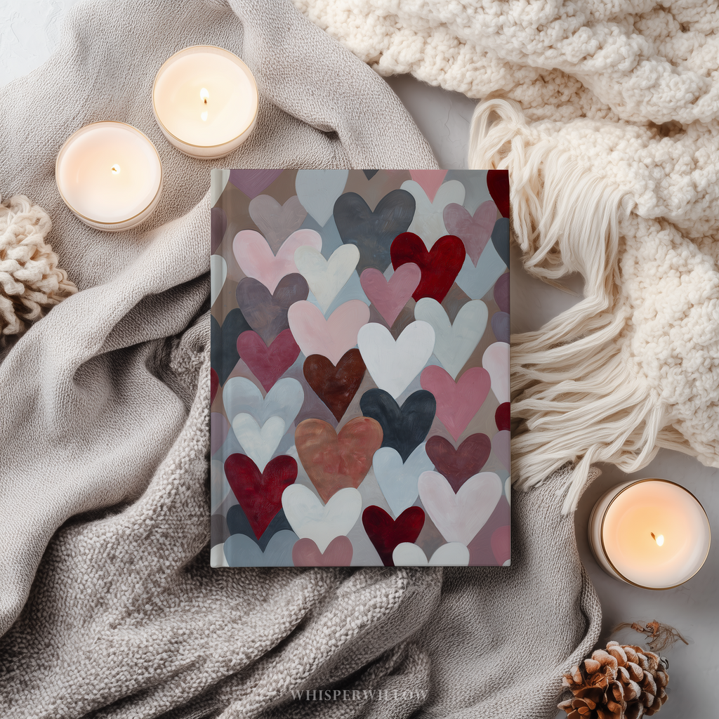 Notizbuch mit Hardcover, farbenfrohen abstrakten Herzen | Notizbuch mit Liebesmuster | Valentinstagsgeschenk mit linierten Seiten