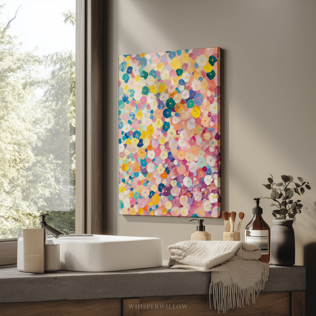 Colorful Floral Confetti Canvas Wall Art - Abstract Pastel Bloom Vibrant Modern Botanical