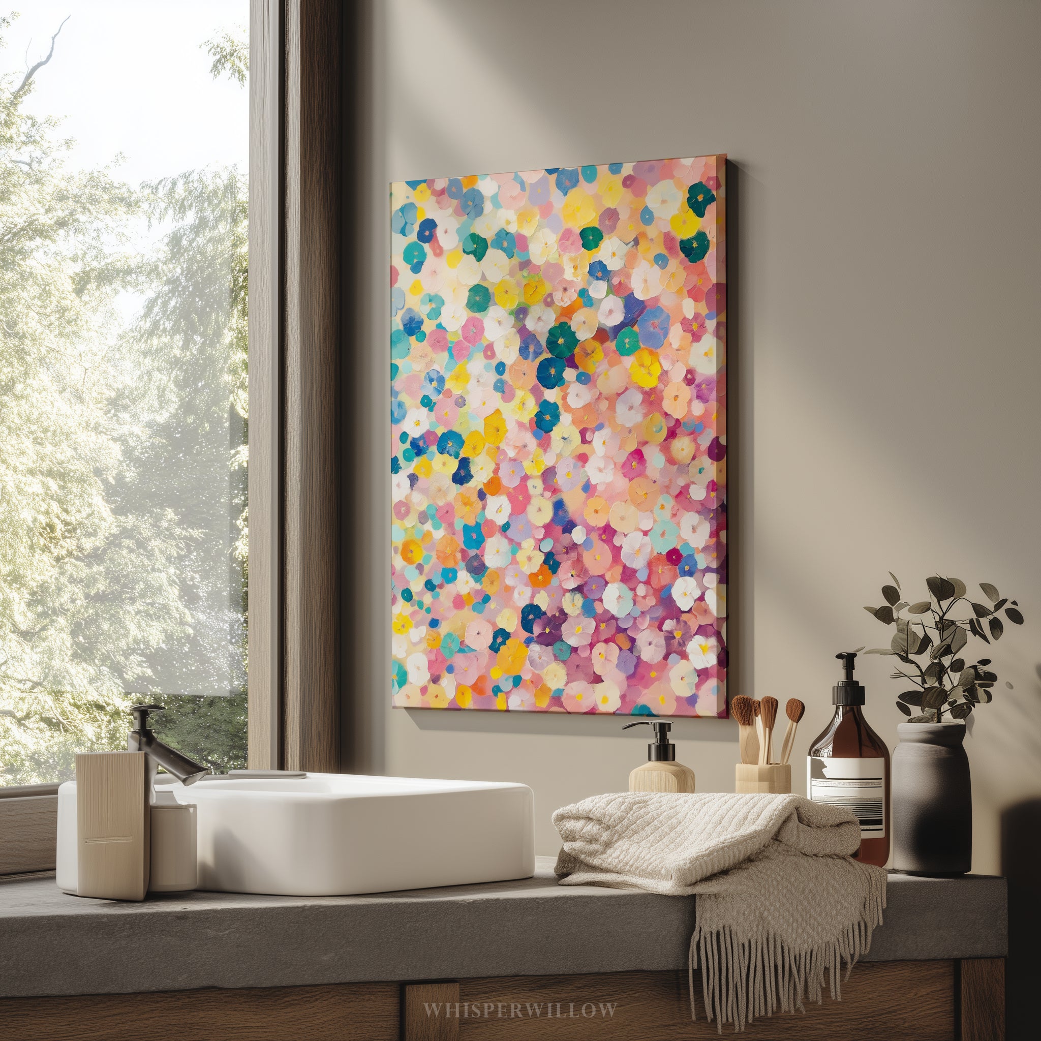 Colorful Floral Confetti Canvas Wall Art - Abstract Pastel Bloom Vibrant Modern Botanical
