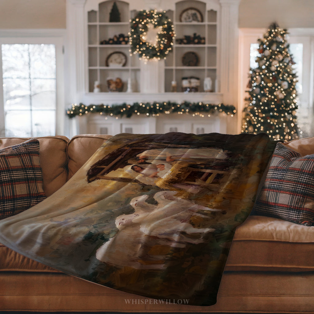 Nativity Christmas Throw Blanket - Holy Family Manger Gift