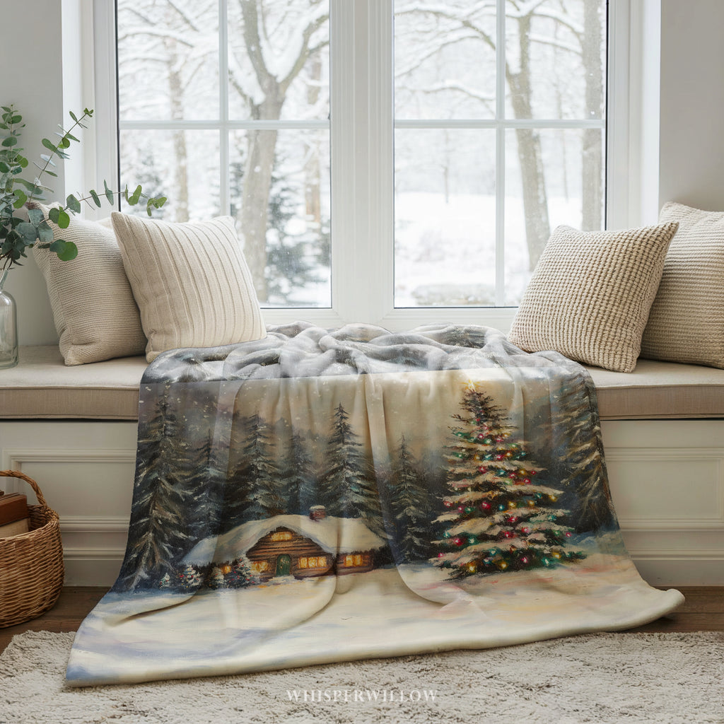 Christmas Tree Cabin Throw Blanket - Snowy Pine Forest Gift