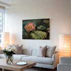 Leinwandbild mit rosa Lotusblume – Seerosenblätter, botanisch, modern-impressionistisch