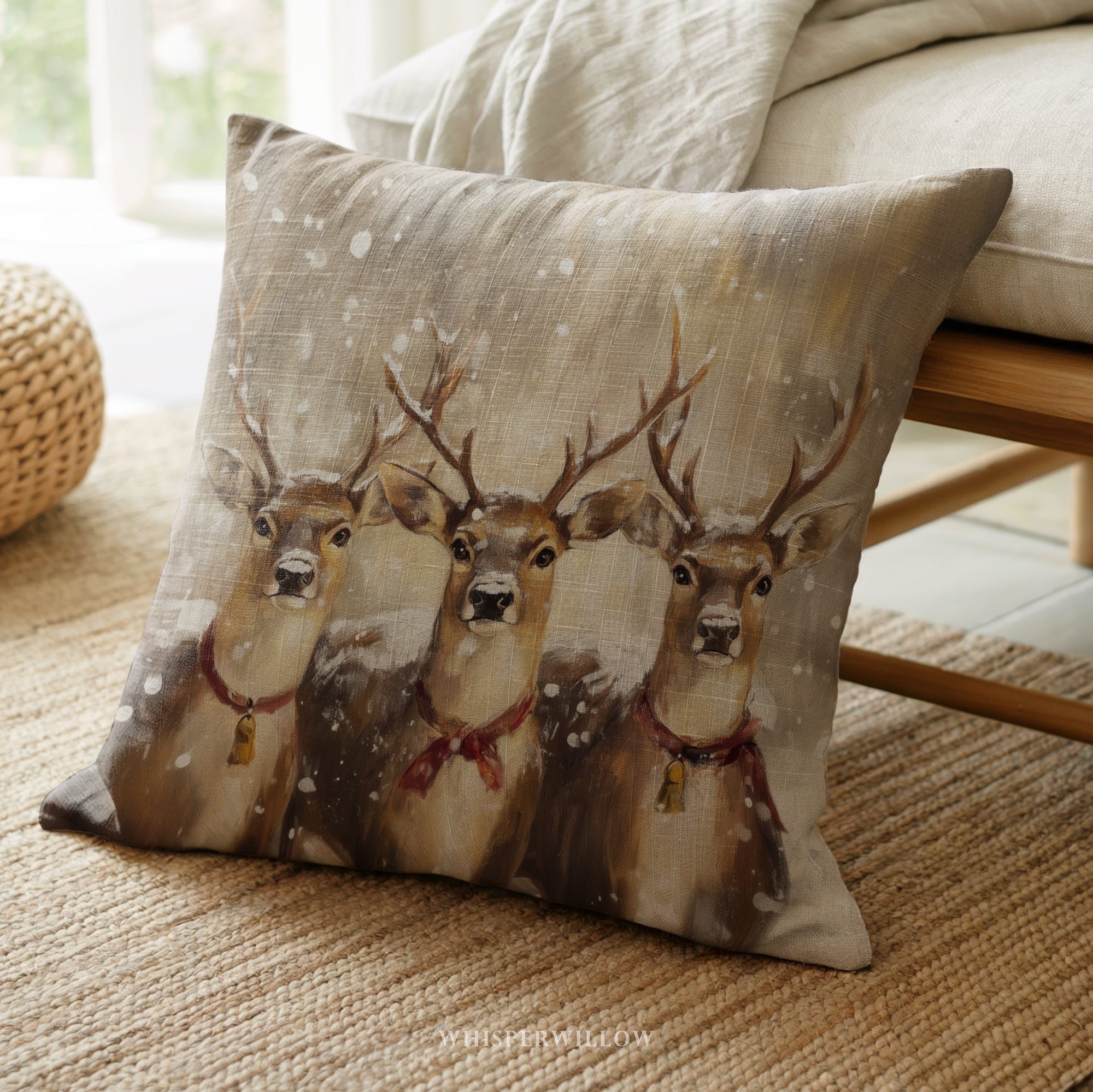 Weihnachtskissen mit Rentiermotiv – Rustikales Rentierkissen für die Winterhütte