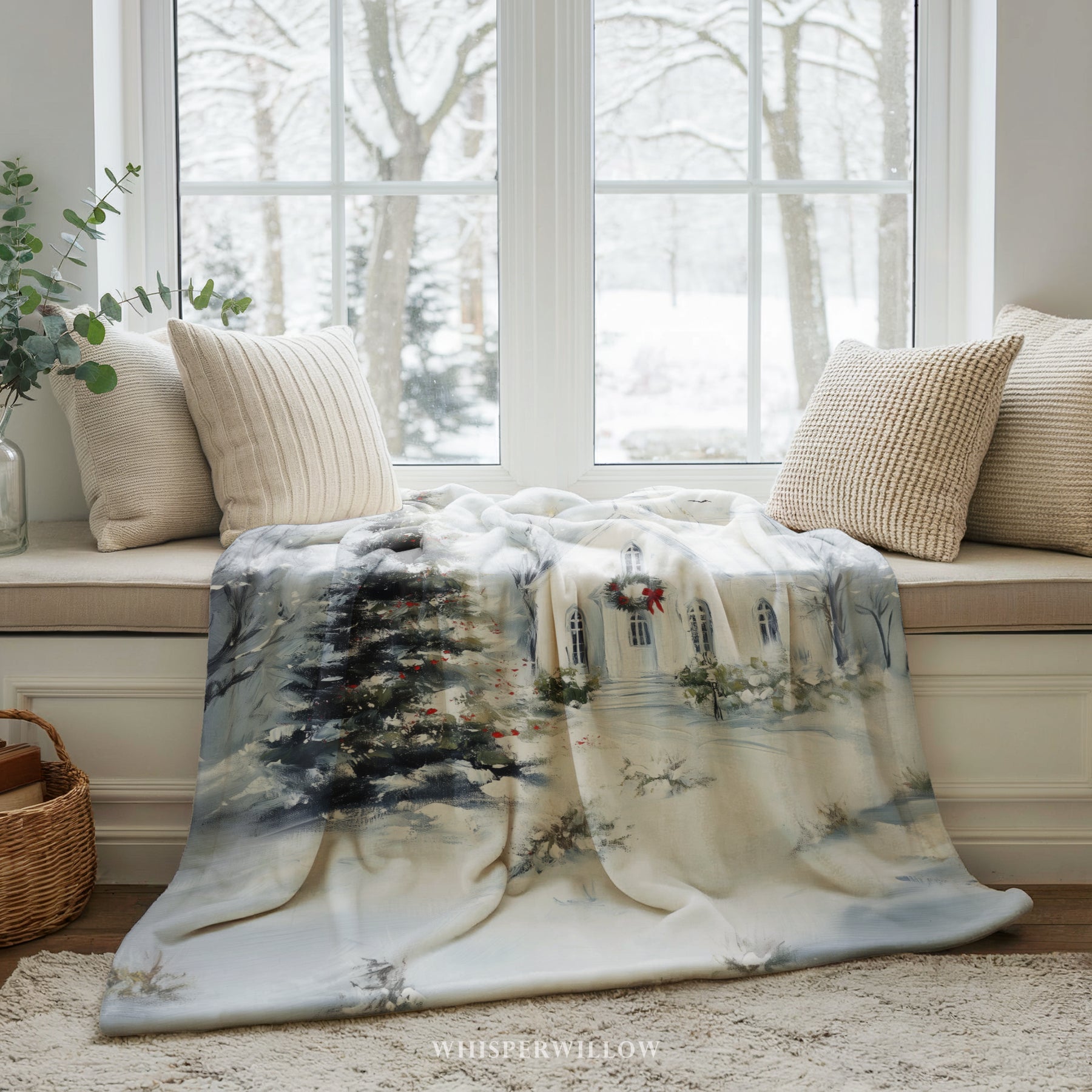 Christmas Church Throw Blanket - Snowy Winter Wonderland Gift